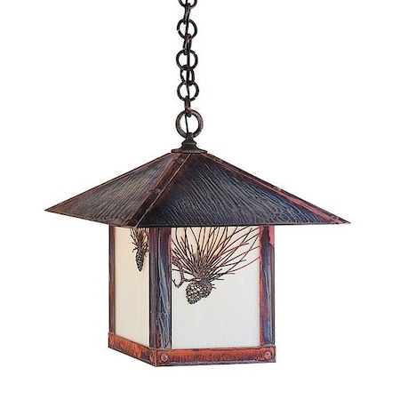 Arroyo Craftsman 16" Evergreen Pendant Without Overlay (Empty), Raw Copper, Amber Mica Glass EH-16EM-RC